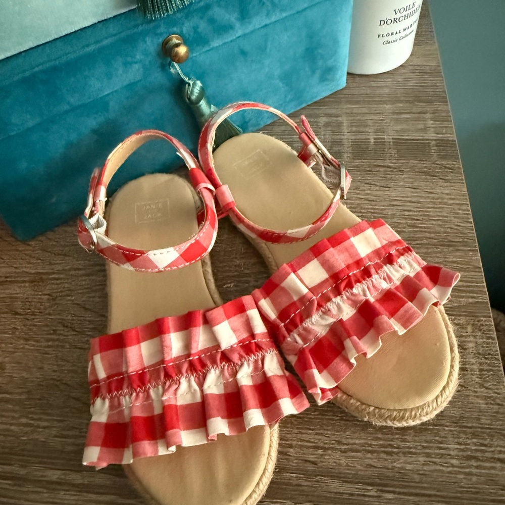 Janie and Jack Red Checkered Girl’s Sandals
